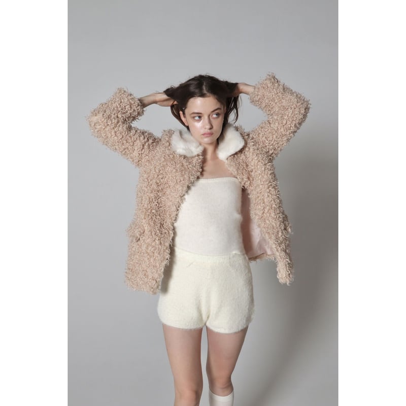 epine poodle fur collar coat pink