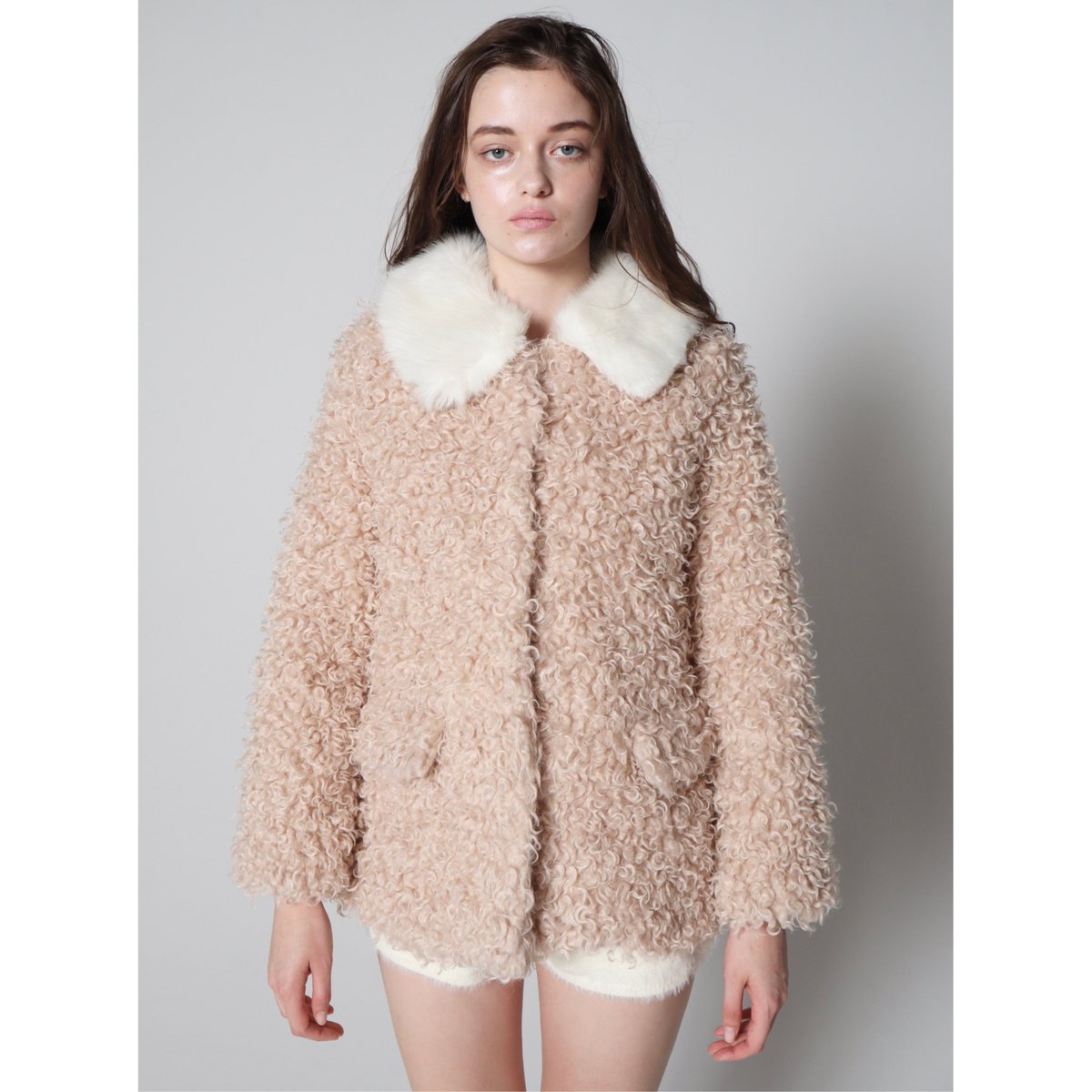 ー品販売 epine poodle pink coat collar fur 毛皮/ファーコート - www