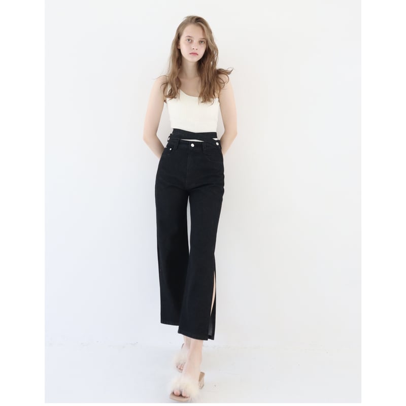 パンツ side slit denim ribbon pants side slit denim ribbon pants