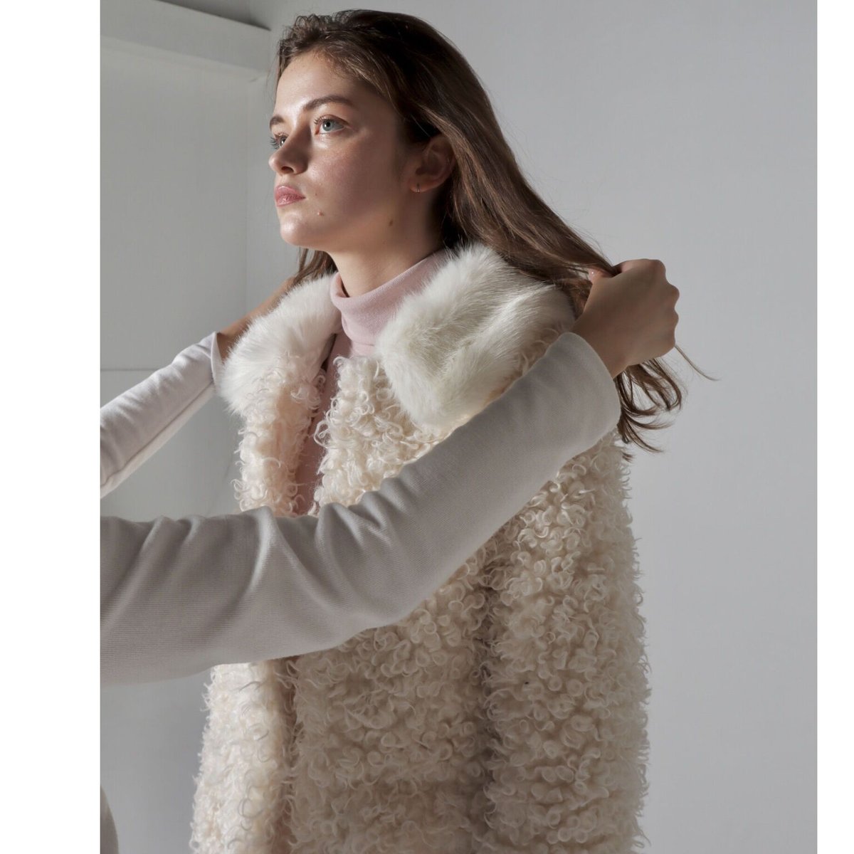 poodle collar fur coat ivory | épine