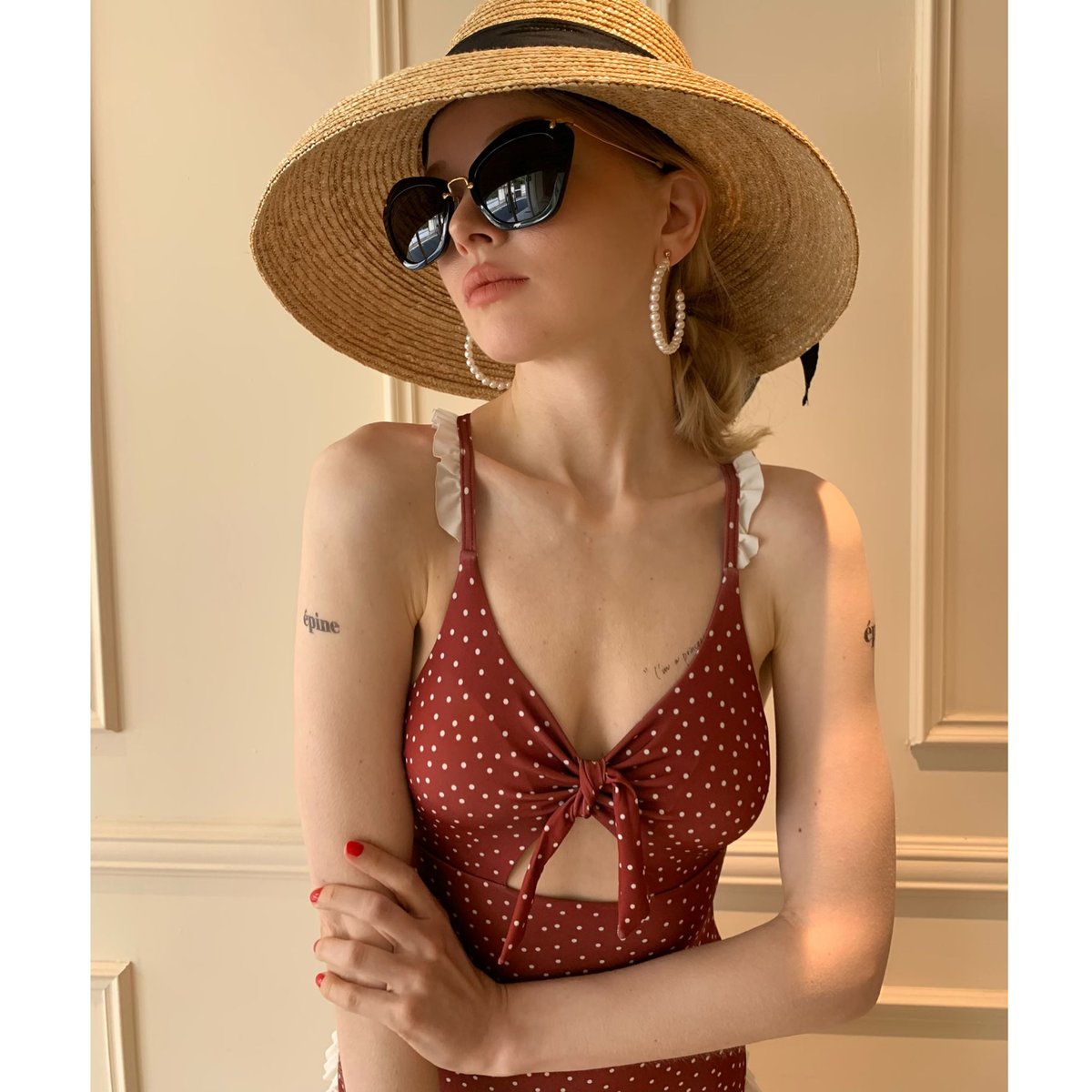 エピヌ水着epine dot frill rétro red swim wear