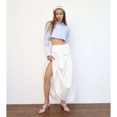 é flower pearl short shirt blue stripe