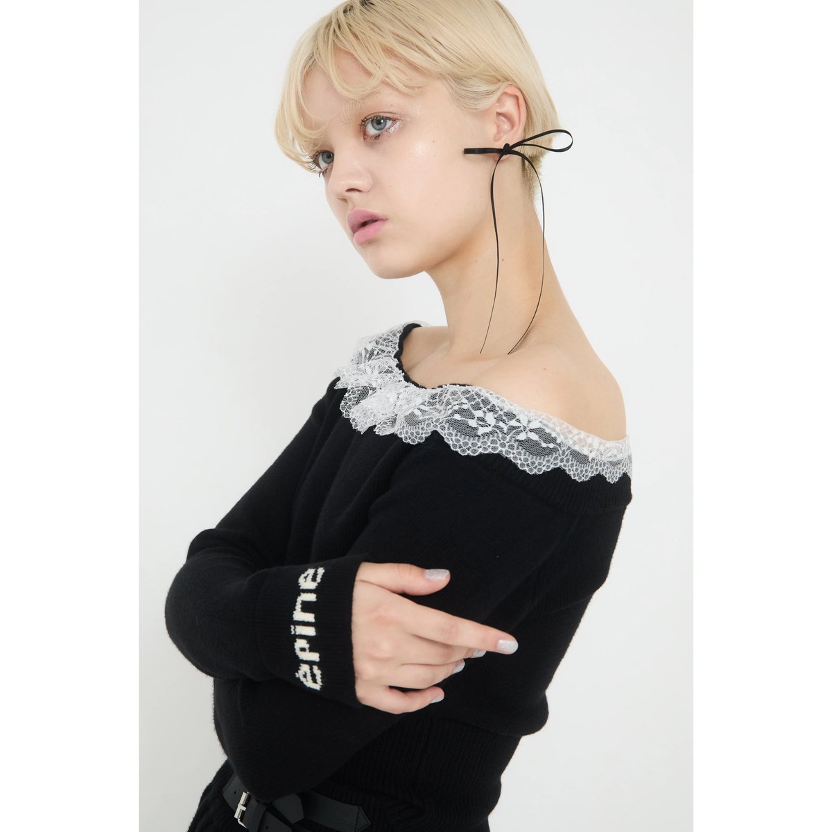 épine lace knit & pleats skirt set up（2color） |