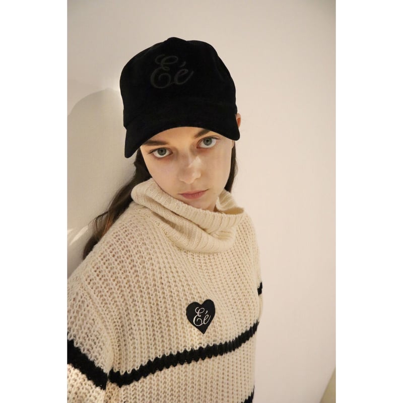 ♡Éé high neck big border knit ivory | épine