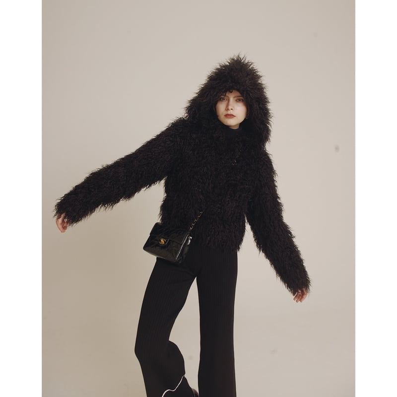 hood 2way volume fur coat black | épine 