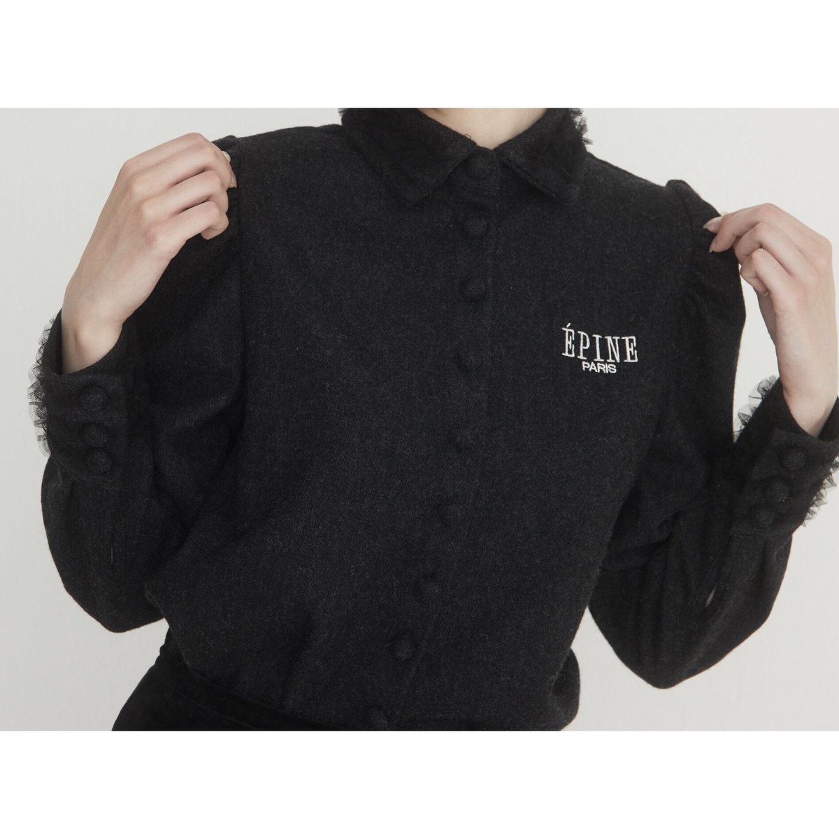 ÉPINE PARIS tulle wool blouse nuance black | épine