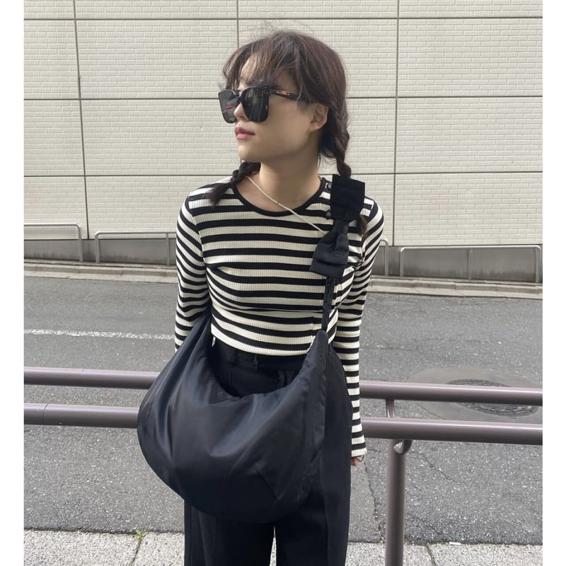 ribbon nylon half moon bagレディース