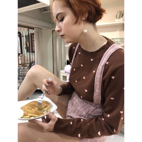 heart embroidery knit brown