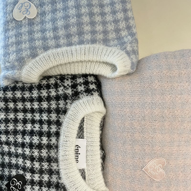 ♡Eé check knit white×iceblue | épine