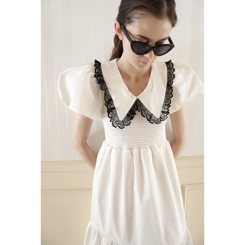 lace collar gather tiered onepiece white | épine