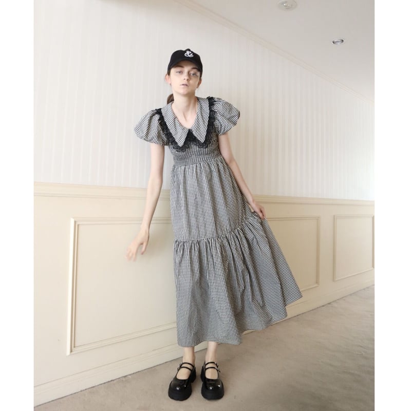 lace collar gather tiered onepiece gingham | épine 