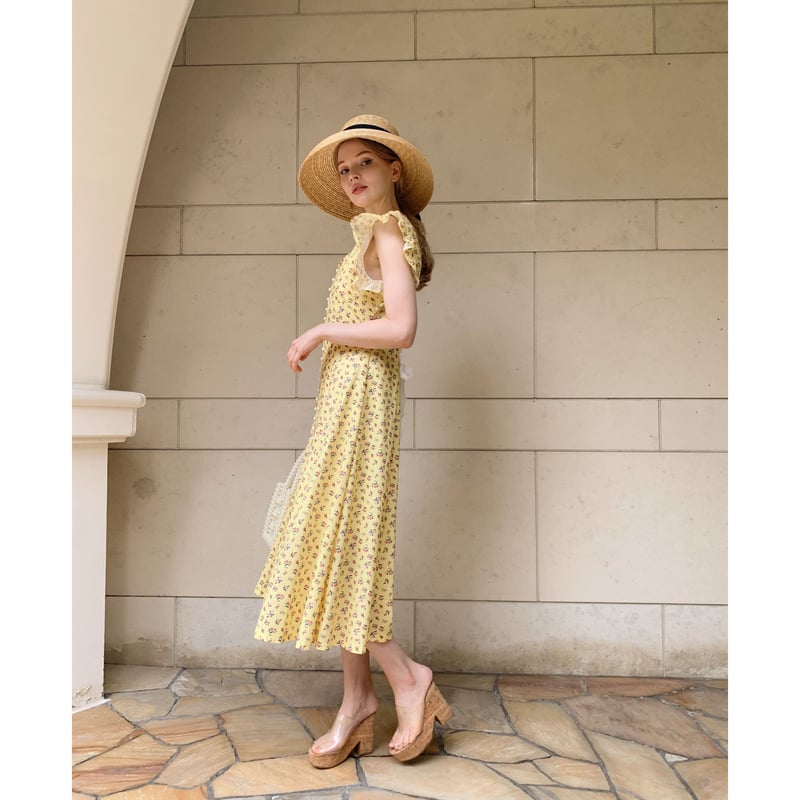 back lace up flower onepiece lemon | épine