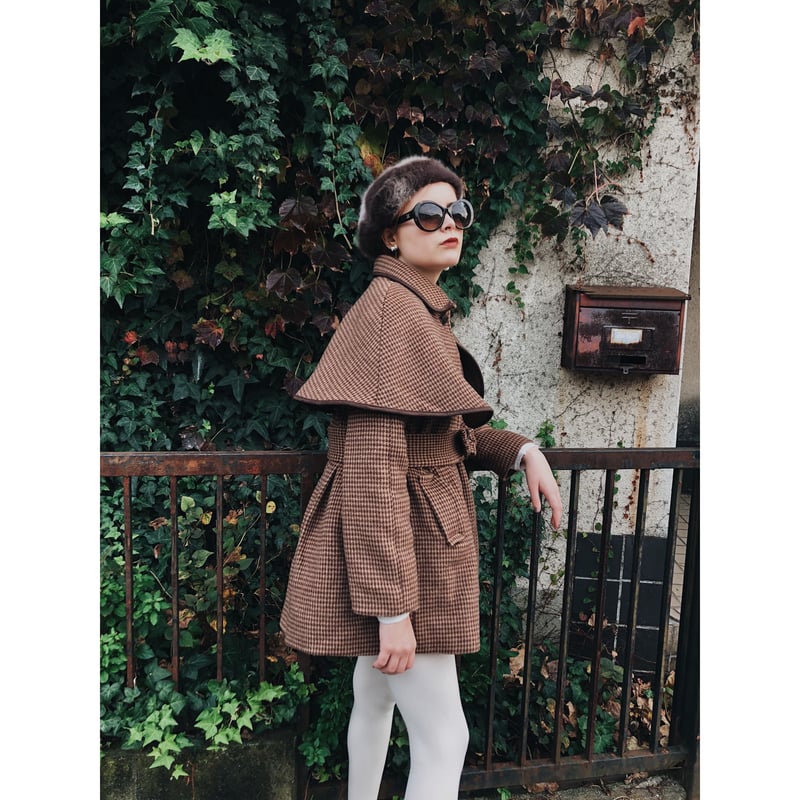 piping cape 2way coat brown check | épine