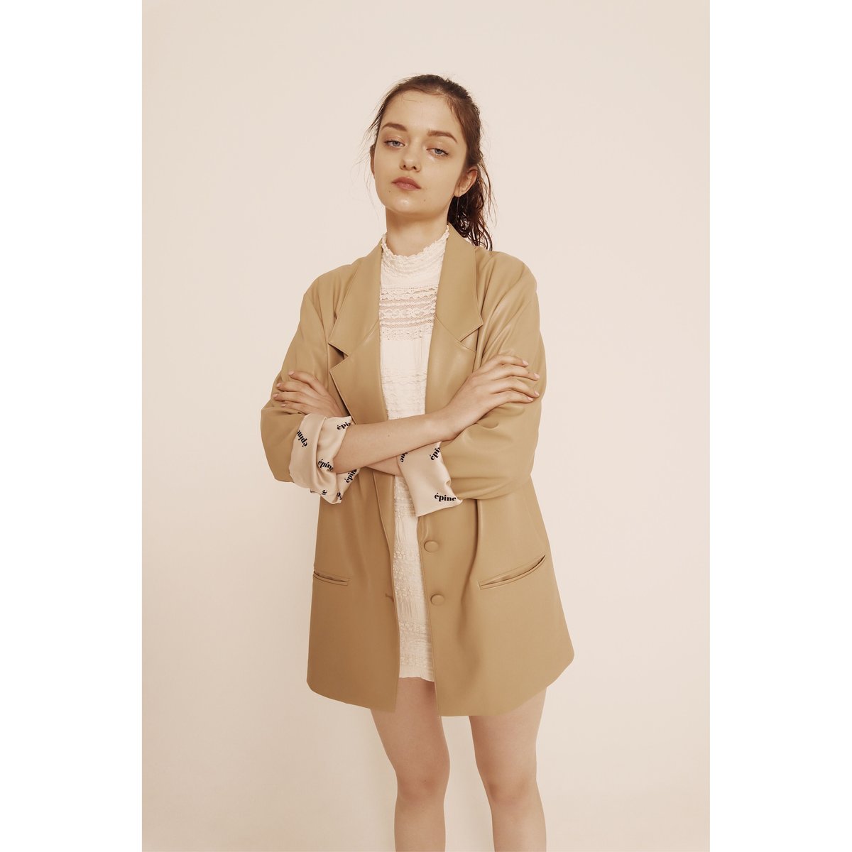 épine logo lining leather jacket beige | épine épine logo lining leather jacket beige | épine