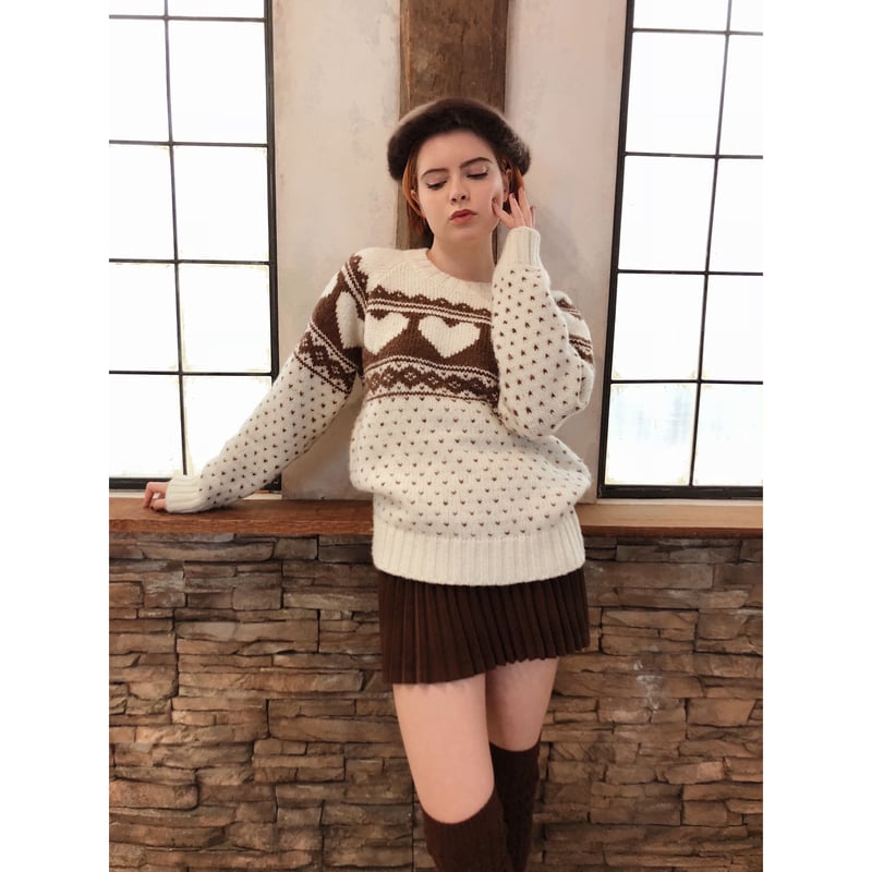 エピヌ　paris nordic heart sweater Nordic heart wool knit ivory | épine