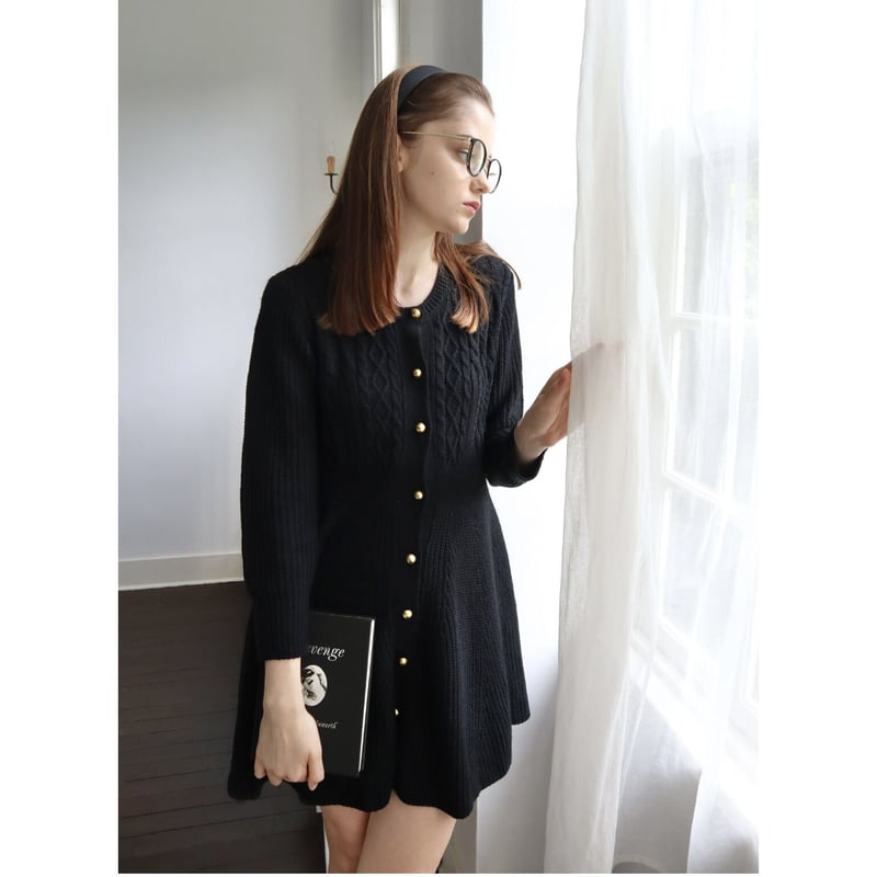 é button cable knit onepiece black | épine é button cable knit onepiece black | épine