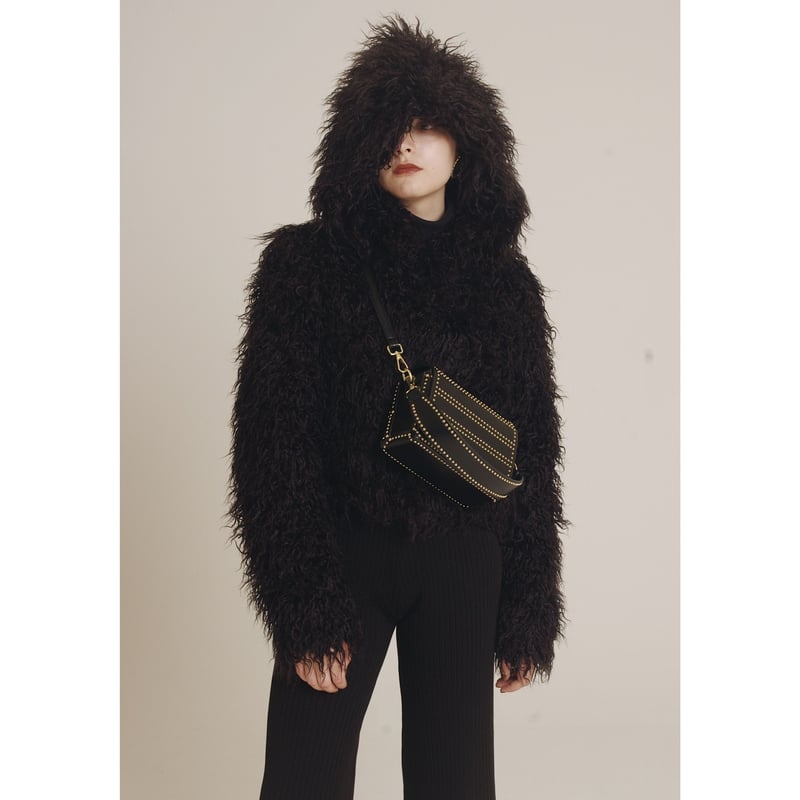 hood 2way volume fur coat black | épine