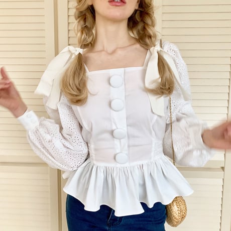 arm lace pepram blouse white