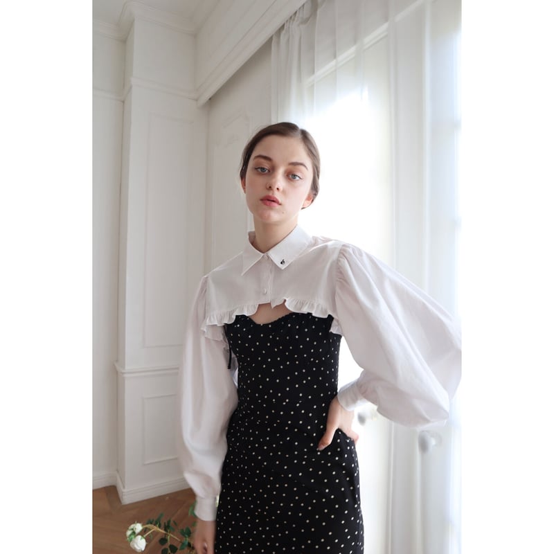 arm volume frill cropped blouse é cotton white arm volume frill cropped blouse é cotton white