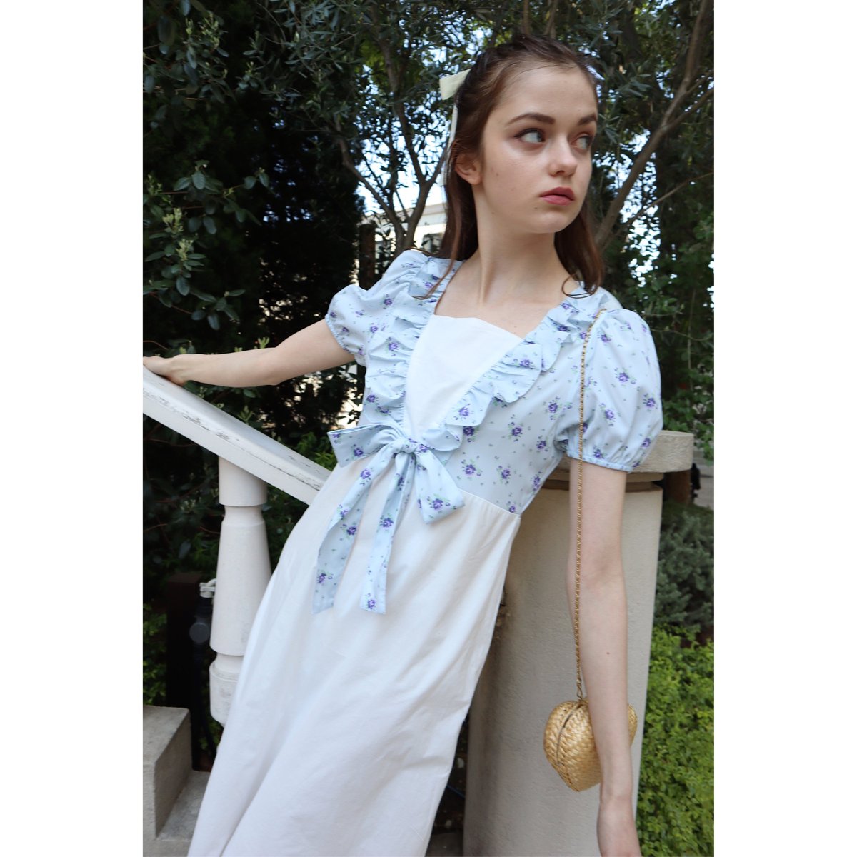 flower bolero frill long onepiece ice blue | épine flower bolero frill long onepiece ice blue | épine