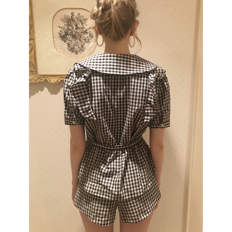 check frill ribbon blouse black | épine