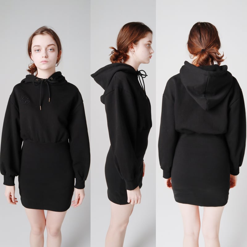 Eé embroidery hoodie onepiece black | épine