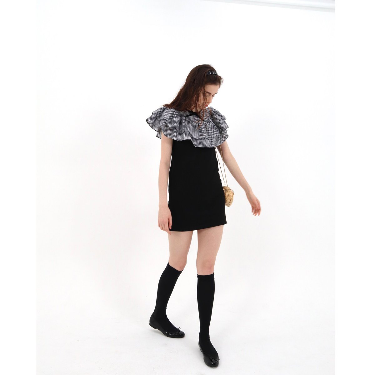 double frill ribbon onepiece gingham check | épine double frill ribbon onepiece gingham check | épine