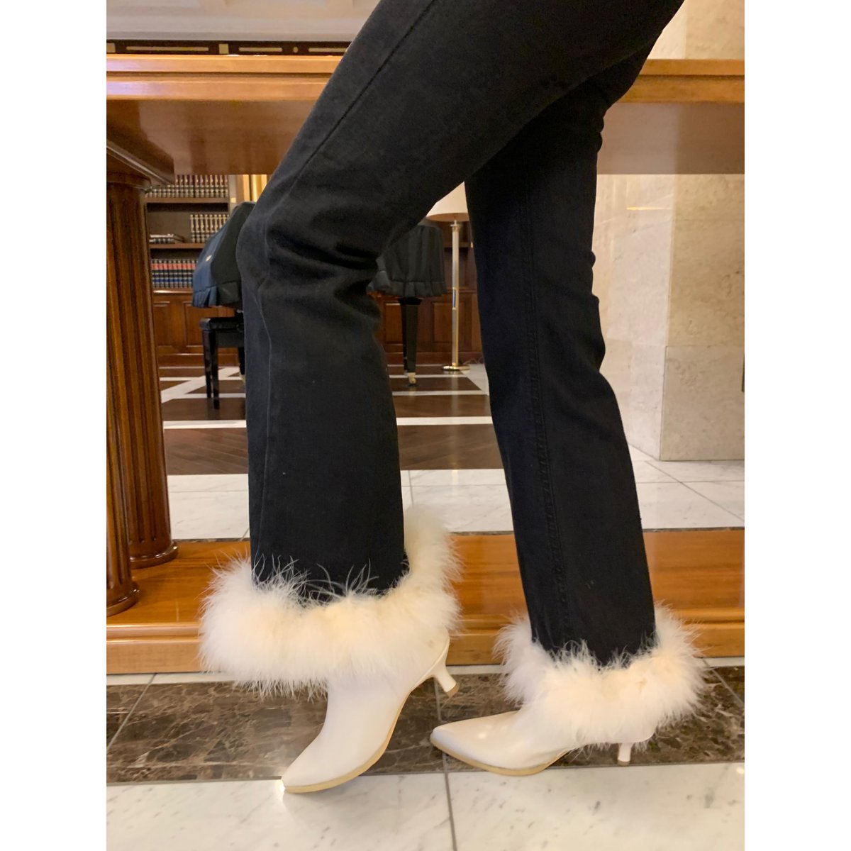 épine bell jeans black×ivory feather fur | épine épine bell jeans black×ivory feather fur | épine
