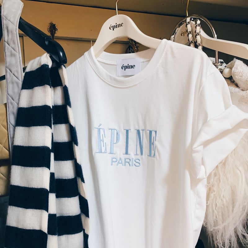 ÉPINE PARIS embroidery tee white×ice blue | épine