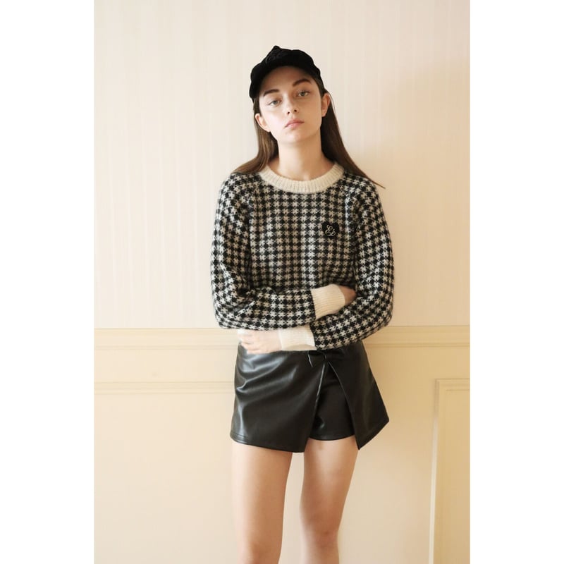 ♡Eé check mohair knit white×black | épine