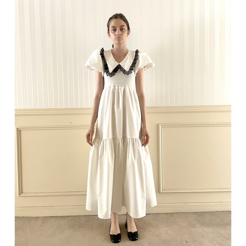 lace collar gather tiered onepiece white | épine