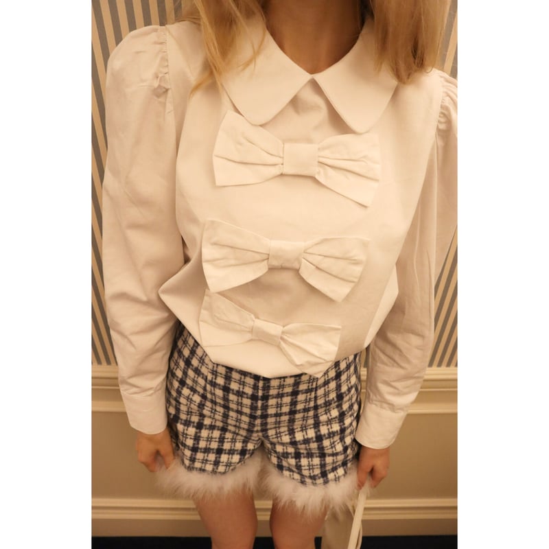 シャツ/ブラウス(長袖/七分) epine big ribbon puff blouse white big ribbon puff blouse white | épine