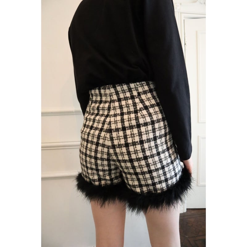 epine ドット　ショートパンツ check tweed fur short pants black | épine