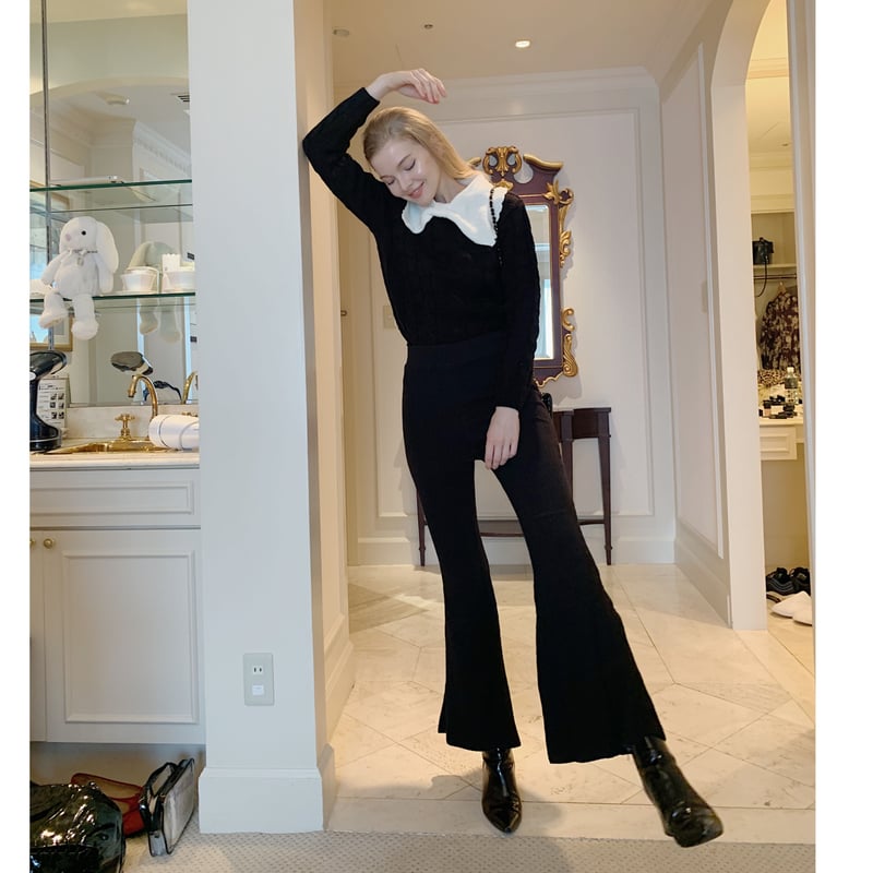 rib knit bell pants black | épine
