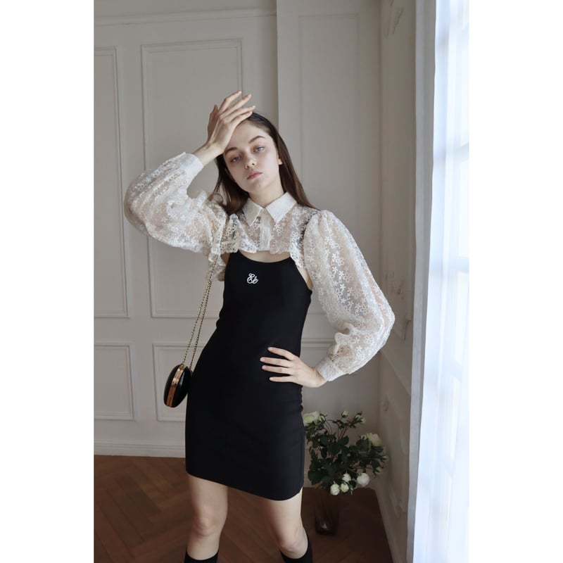 arm volume frill cropped blouse organdy flower