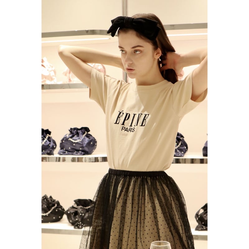 ÉPINE PARIS embroidery tee baby beige×black | é...