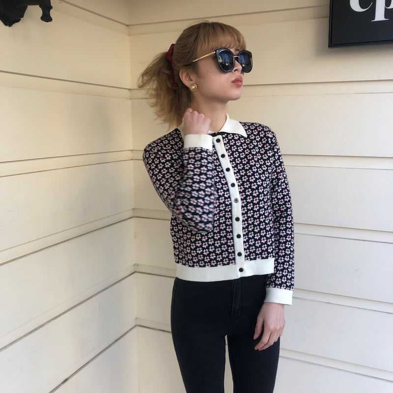 mini flower spring knit cardigan black | épine