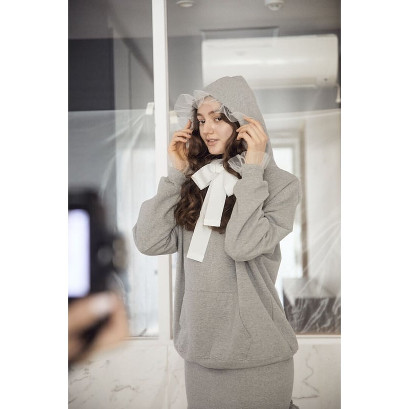 é tulle ribbon hoodie gray | épine