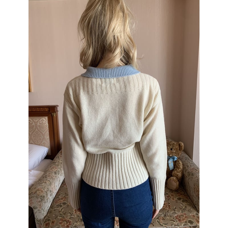 bi-color gold botton knit cardigan ivory | épine