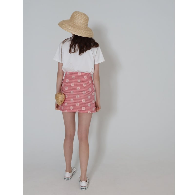 épine ミニスカート gingham flower mini skirt red | épine