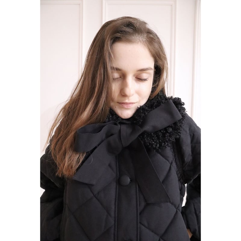 fur ribbon quilting short down coat black | épine