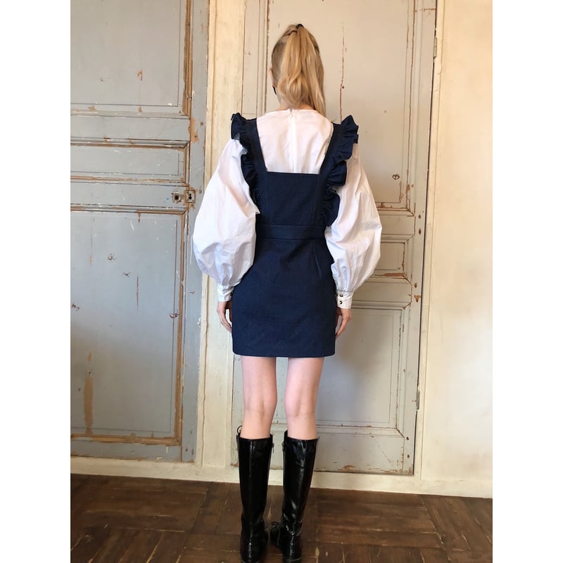 frill one-piece blue denim epine 