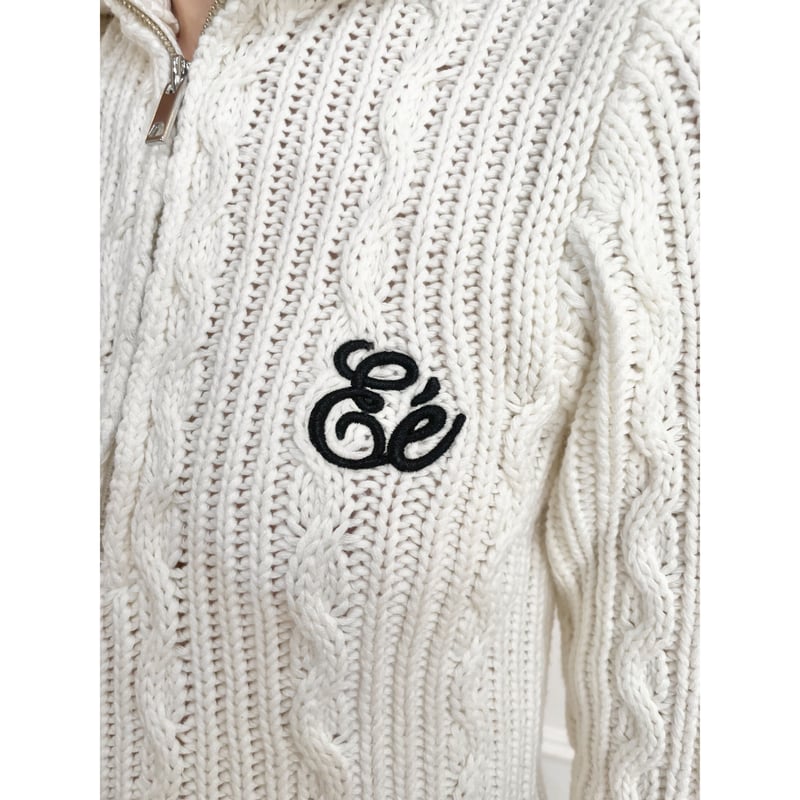 Eé half zip cable knit onepiece white | épine Eé half zip cable knit onepiece white | épine