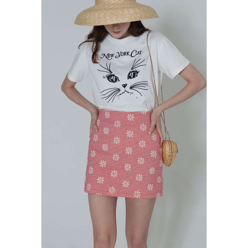 épine ミニスカート gingham flower mini skirt red | épine