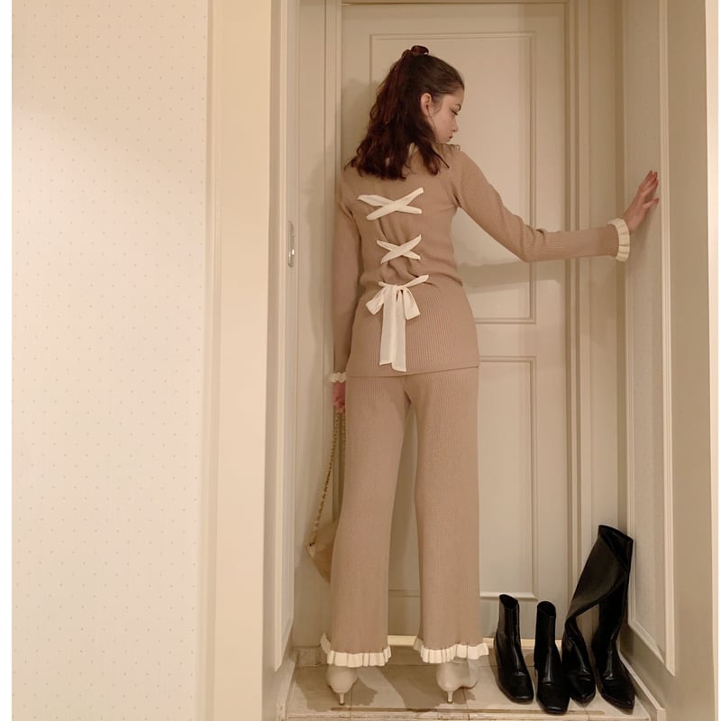 rib knit frill pants beige | épine