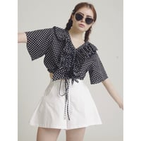 dot frill design blouse black