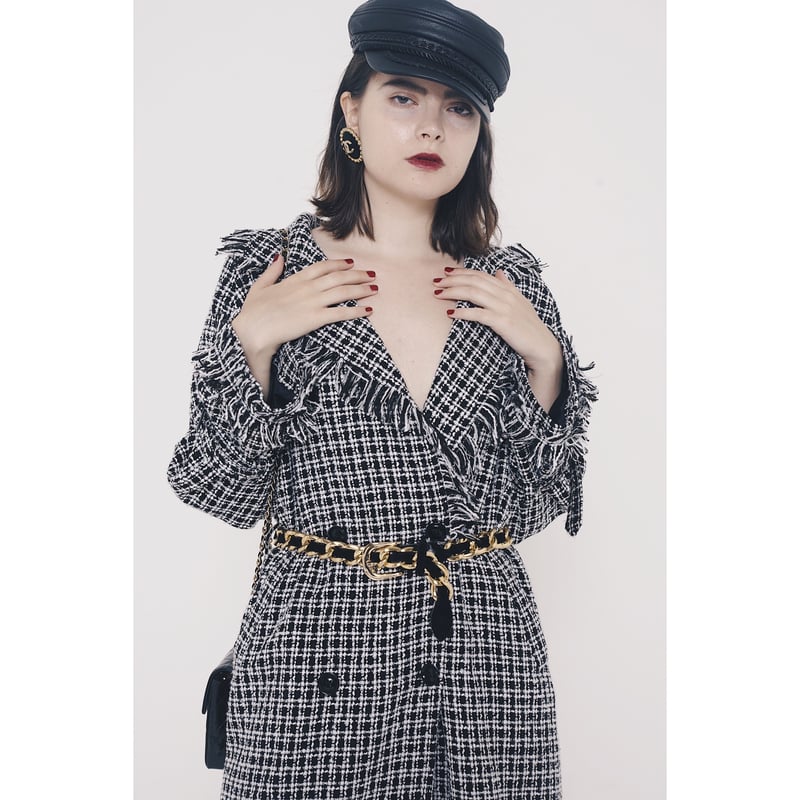 tweed fringe long gown coat | épine 