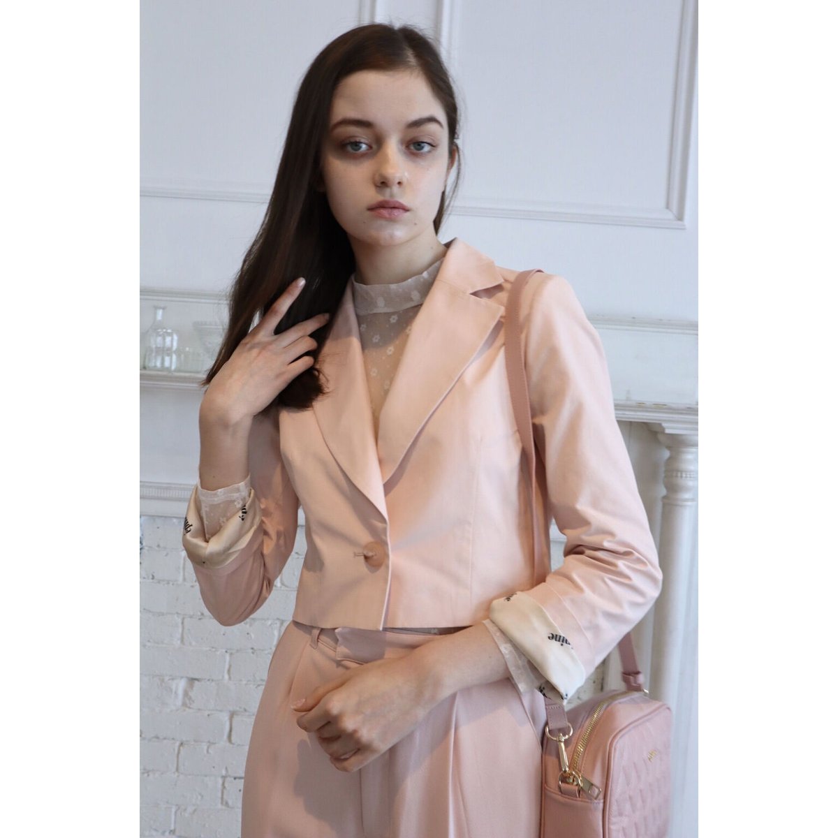 épine logo lining short jacket baby pink | épine épine logo lining short jacket baby pink | épine
