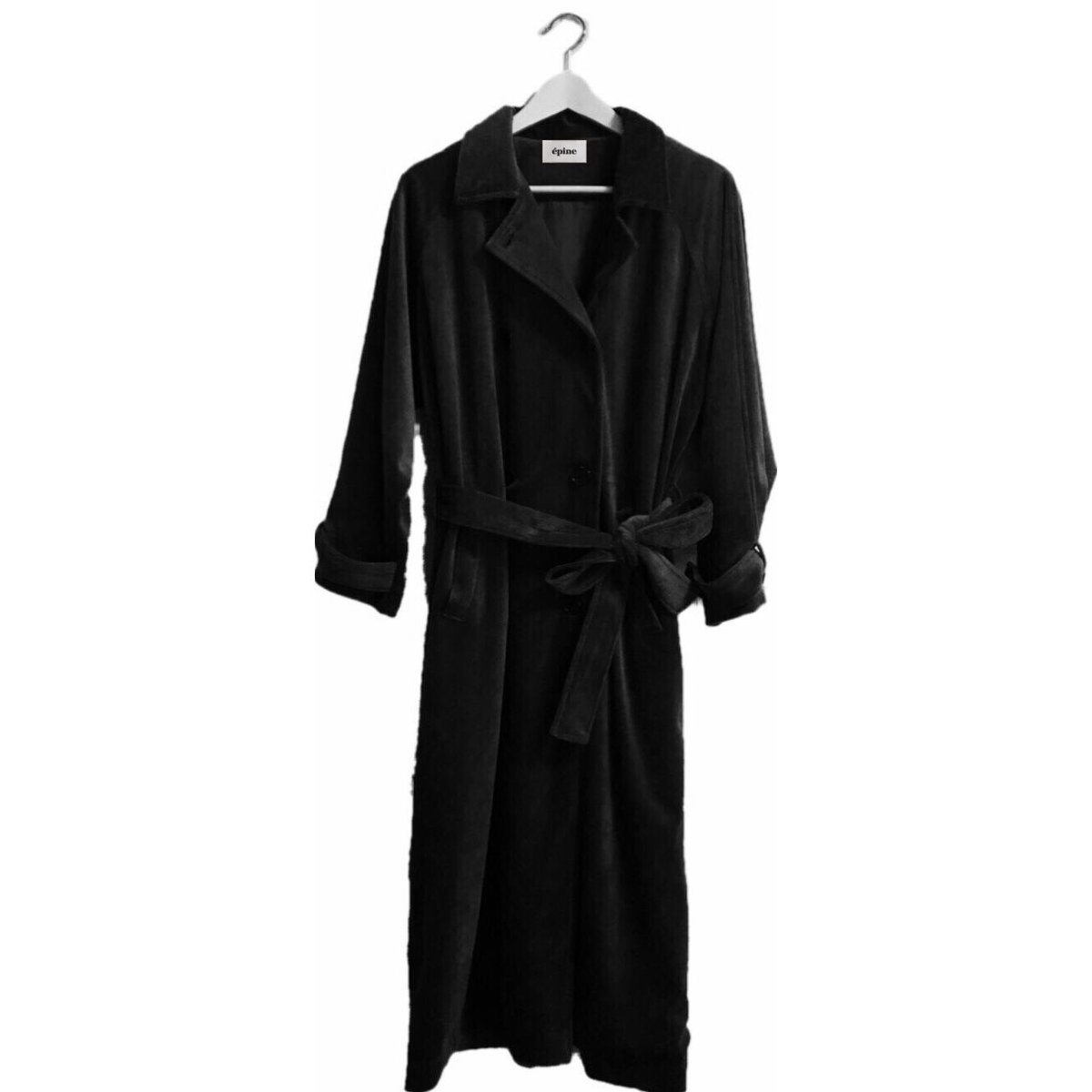 velour gown trench coat black