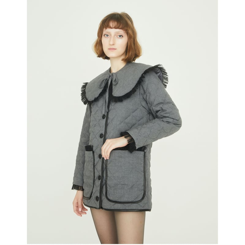 collar 2way tulle piping quilting down coat gra